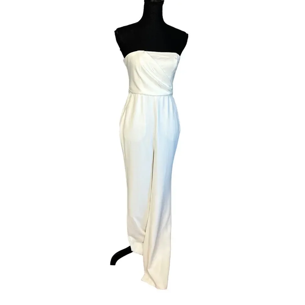 NBD White Strapless Jumpsuit SMALL Wide Leg Bustier Cocktail Designer $238 NEW - Picture 4 of 8